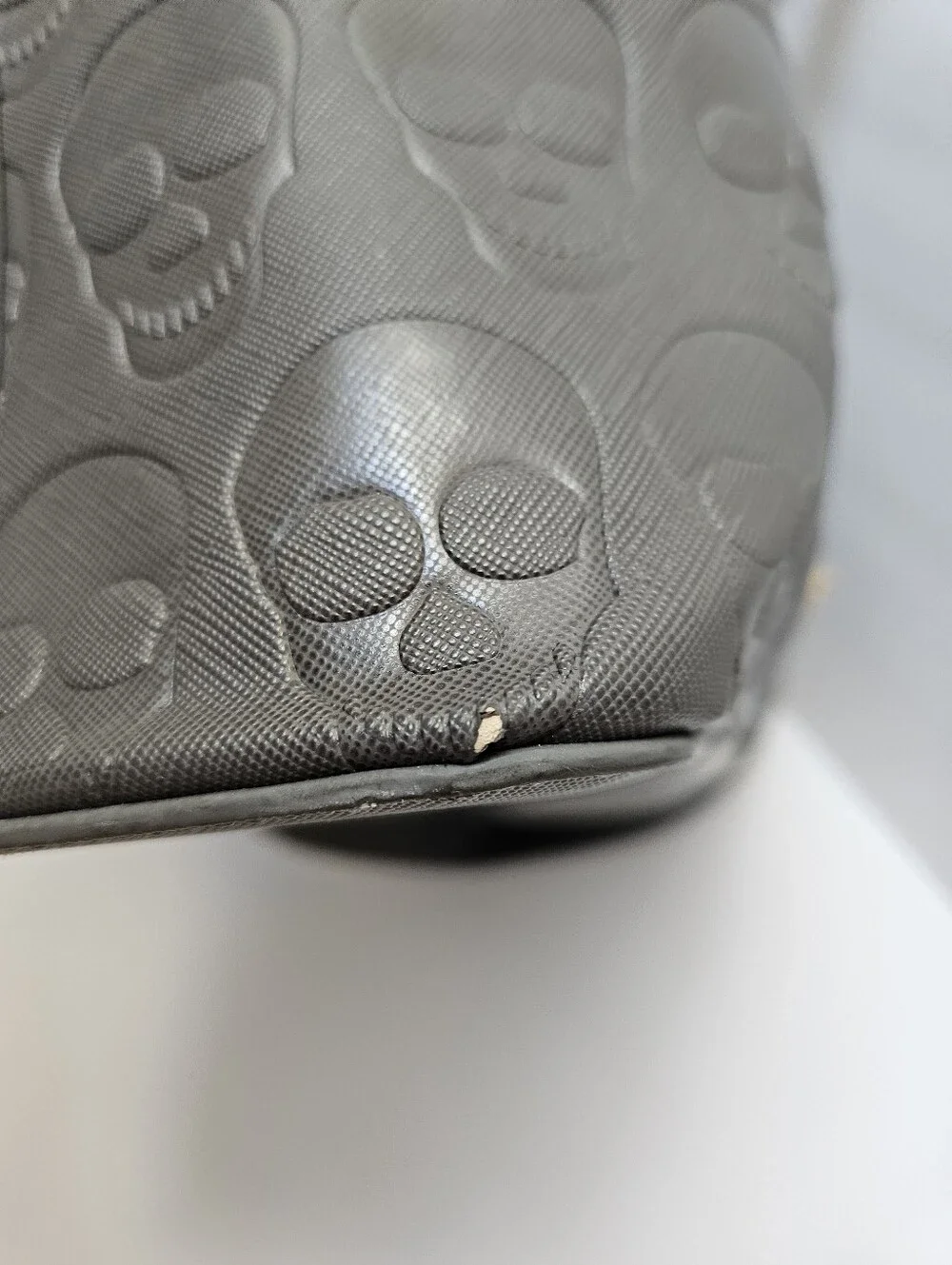 Betsey Johnson Charcoal Gray Embossed Skull Satchel Handbag Purse